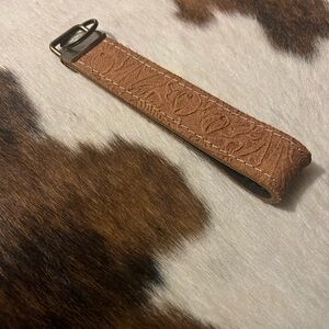 NWT embossed Brown Leather Wristlet keychain